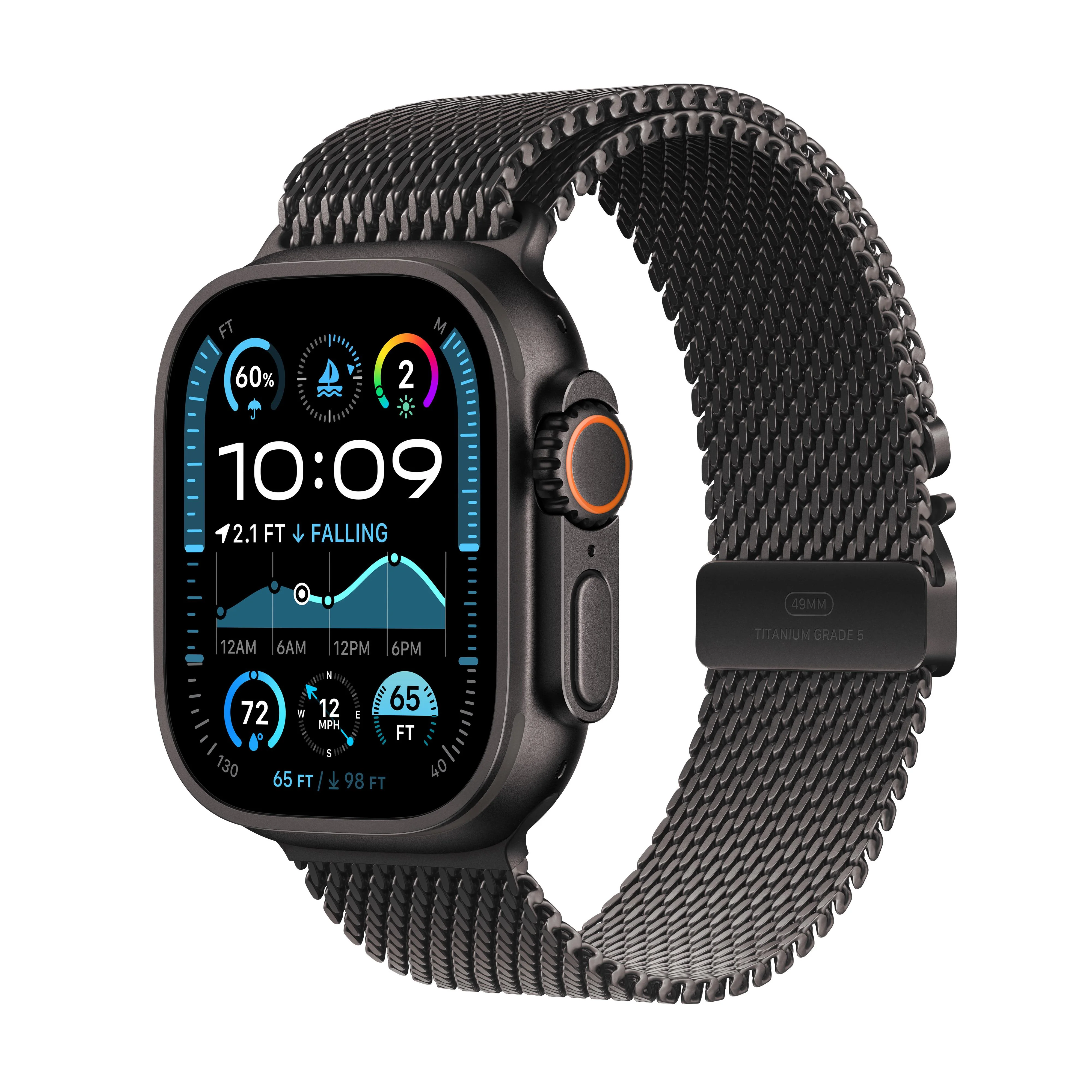 EOL Apple Watch Ultra 2 (GPS + Cellular) • 49-mm kast van zwart titanium • Milanees bandje van zwart titanium - Medium