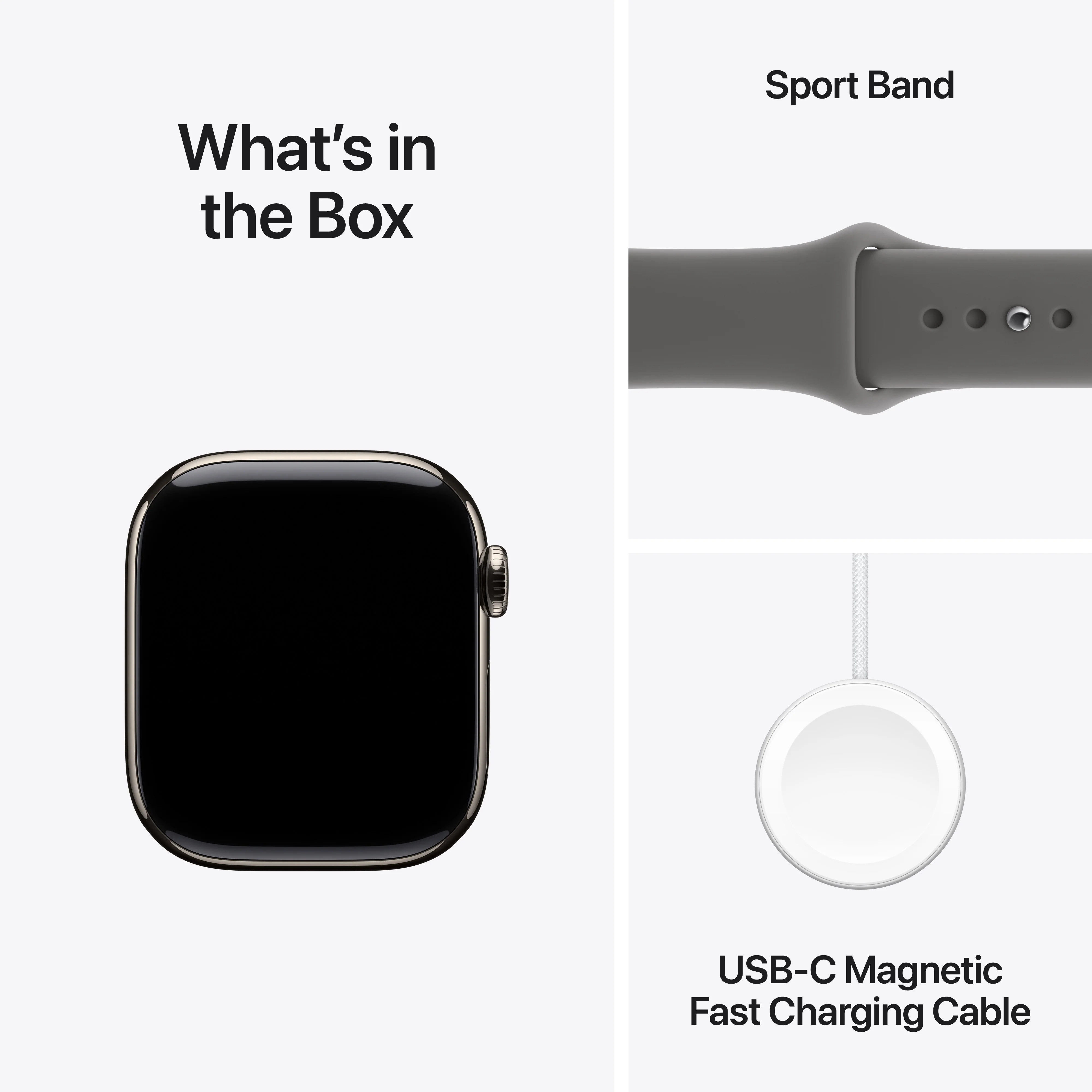 Apple Watch Series 11 (GPS + Cellular) • 42‑mm kast van naturel titanium • Rotsgrijs sportbandje - S/M - Image 8