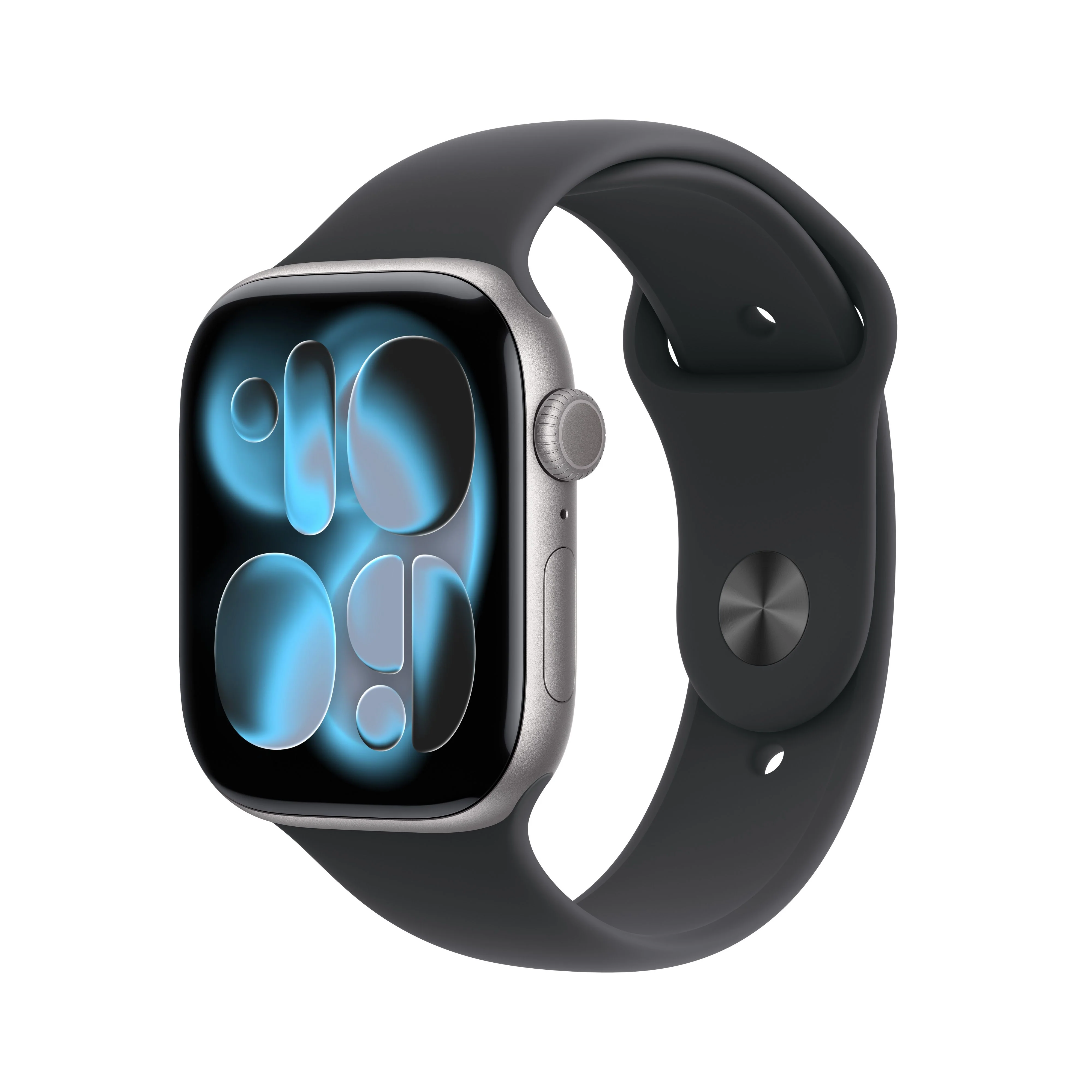 Apple Watch Series 11 (GPS + Cellular) • 46‑mm kast van spacegrijs aluminium • Zwart sportbandje - M/L