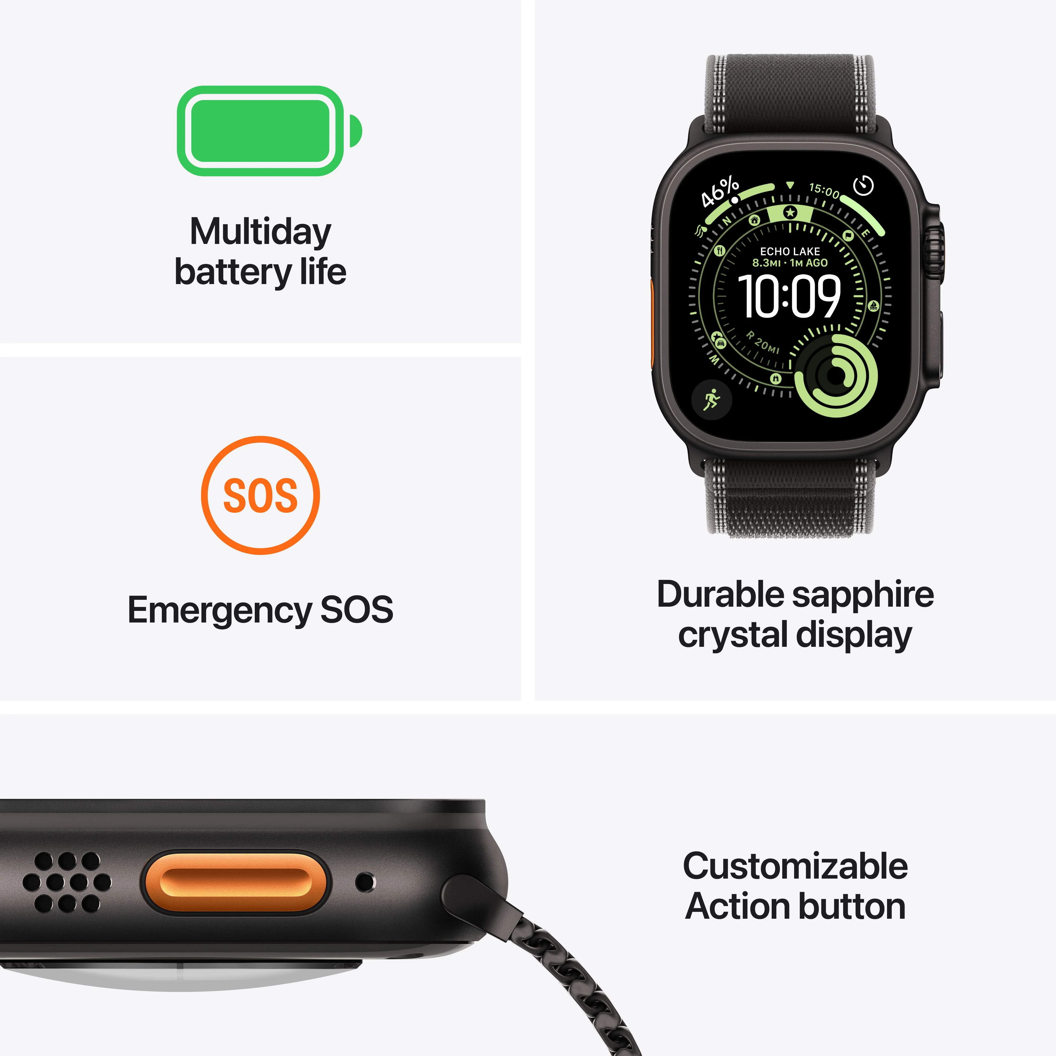 Apple Watch Ultra 3 (GPS + Cellular) • 49-mm kast van naturel titanium • Blauw/felblauw Trail‑bandje - M/L - Image 3