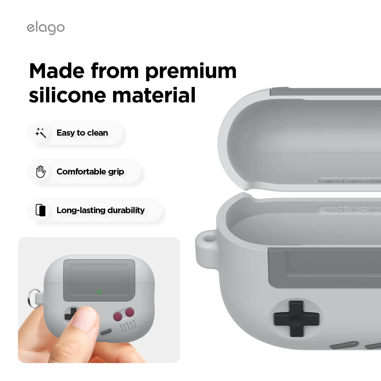 Elago Gameboy Hang Case voor AirPods Pro (3e gen.) - Lichtgrijs - Image 3