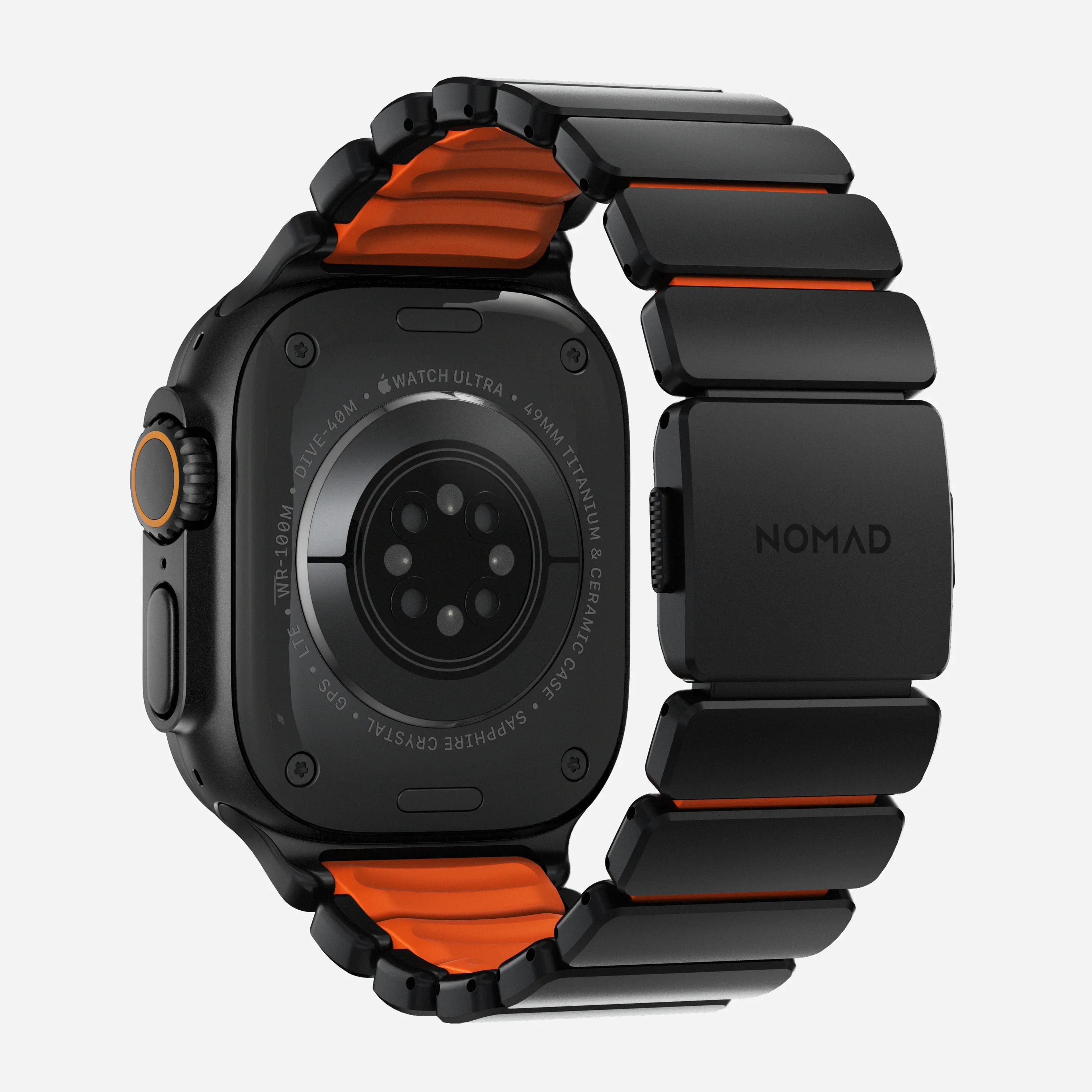 Nomad Stratos bandje - Zwarte hardware - 44/45/46/49 mm - Oranje