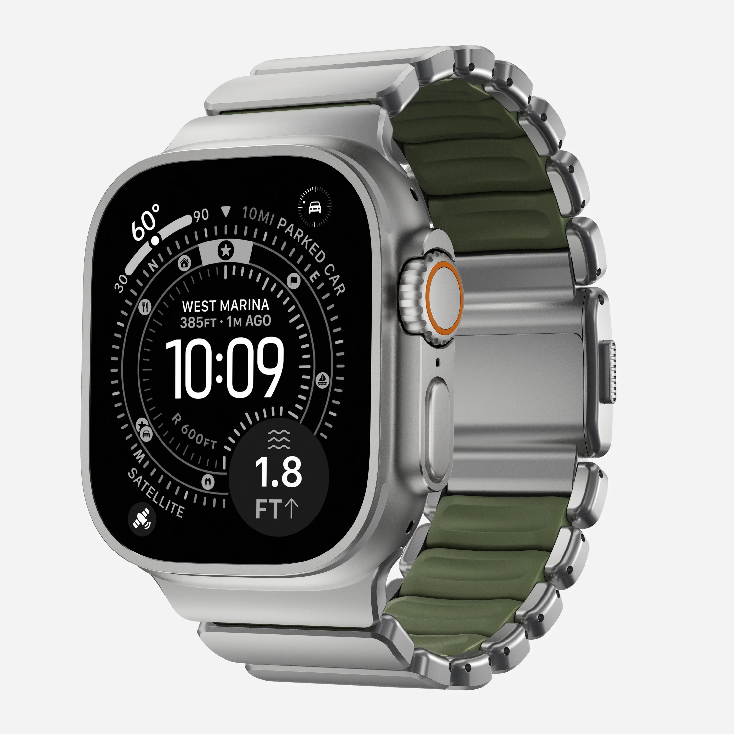 Nomad Stratos bandje - Naturel hardware - 44/45/46/49 mm - Bosgroen