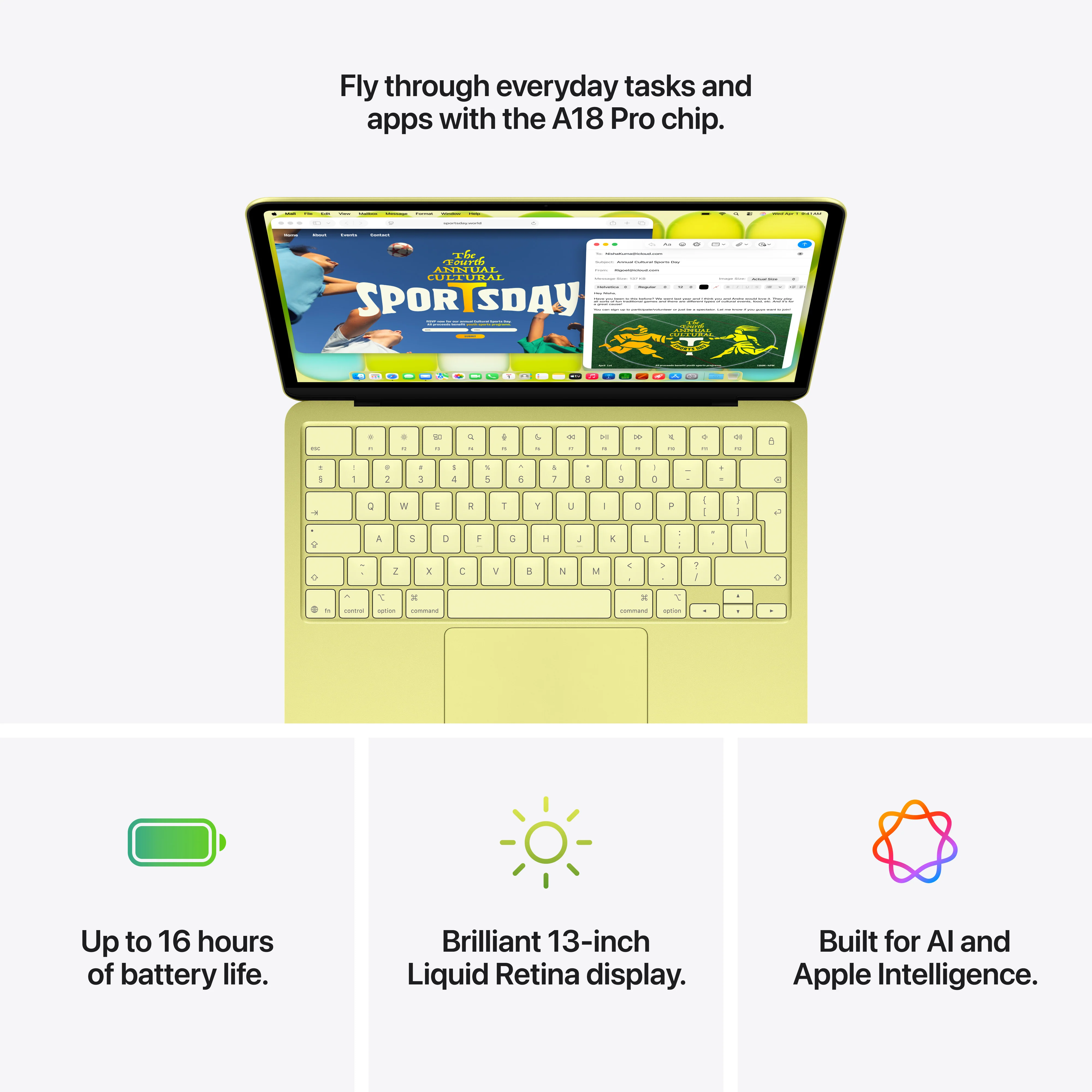 13-inch MacBook Neo: Apple A18 Pro-chip met 6‑core CPU en 5‑core GPU, Magic Keyboard, 8 GB, 256 GB SSD - Blos (Azerty FR) - Image 9